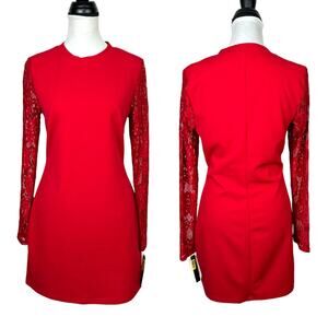 Xtraordinary | NWT Junior's Large Bold Red Long Lace Sleeves Mini Dress